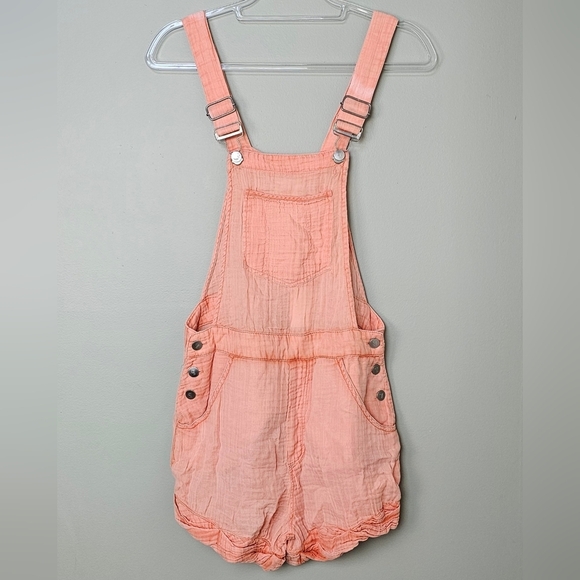 Pilcro Anthropologie Women's Gauze Micro Playsuit Overalls in Light Orange Peach - Picture 8 of 16